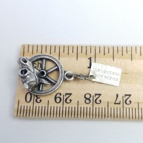 Vintage Sterling Silver Albuquerque New Mexico Skull Wagon Wheel Charm Pendant - Picture 7 of 7